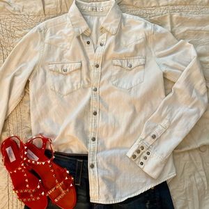 White Long Sleeve Denim Shirt